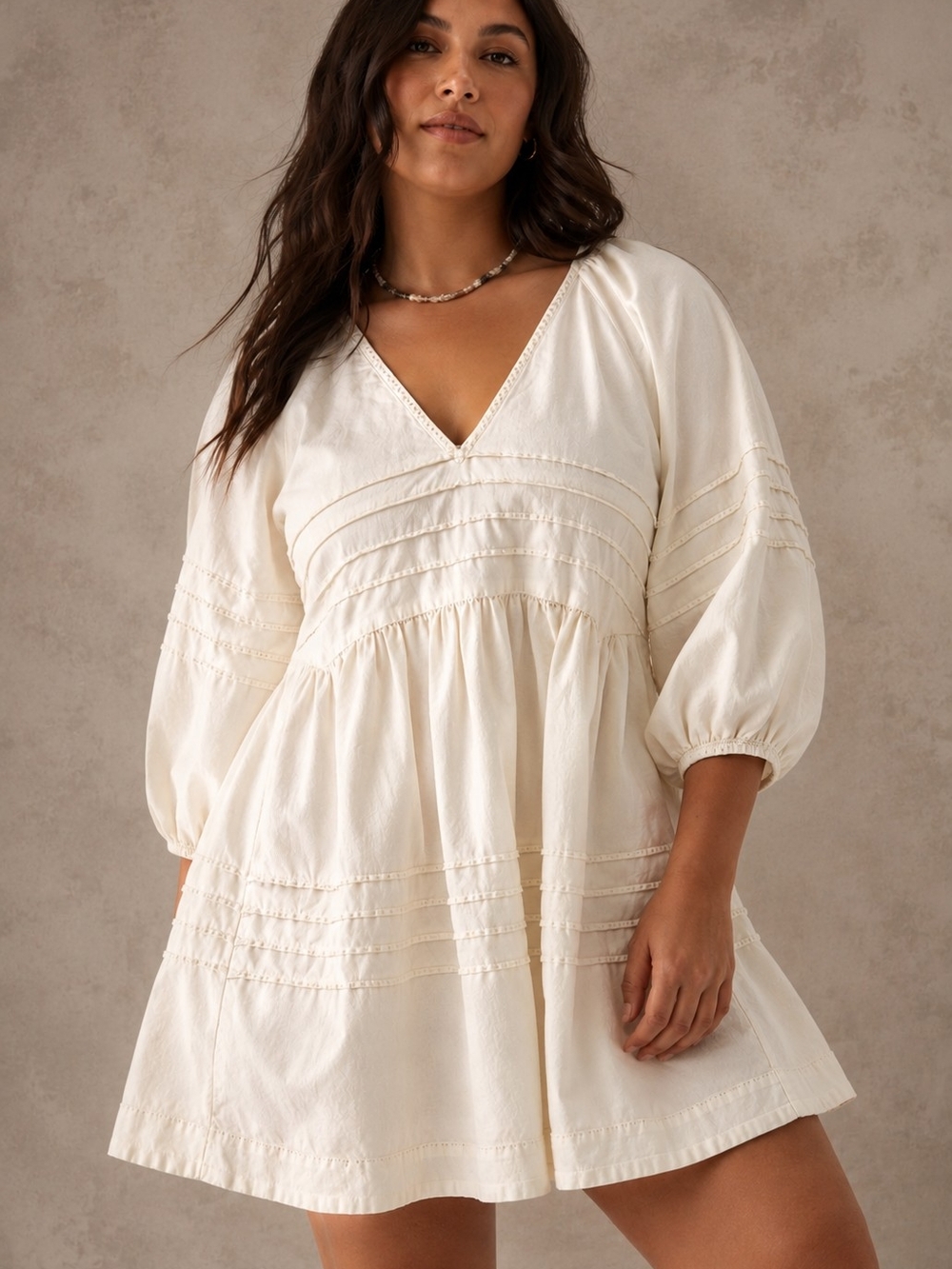 Free People Sweet Surrender Mini Dress XL Ivory Cotton Puff Sleeve Babydoll - Picture 2 of 13